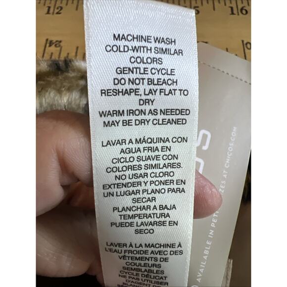 Chico's Women's Large Faux Fur Animal Collar swing Jacket Button Front Tan NWT - Picture 12 of 16